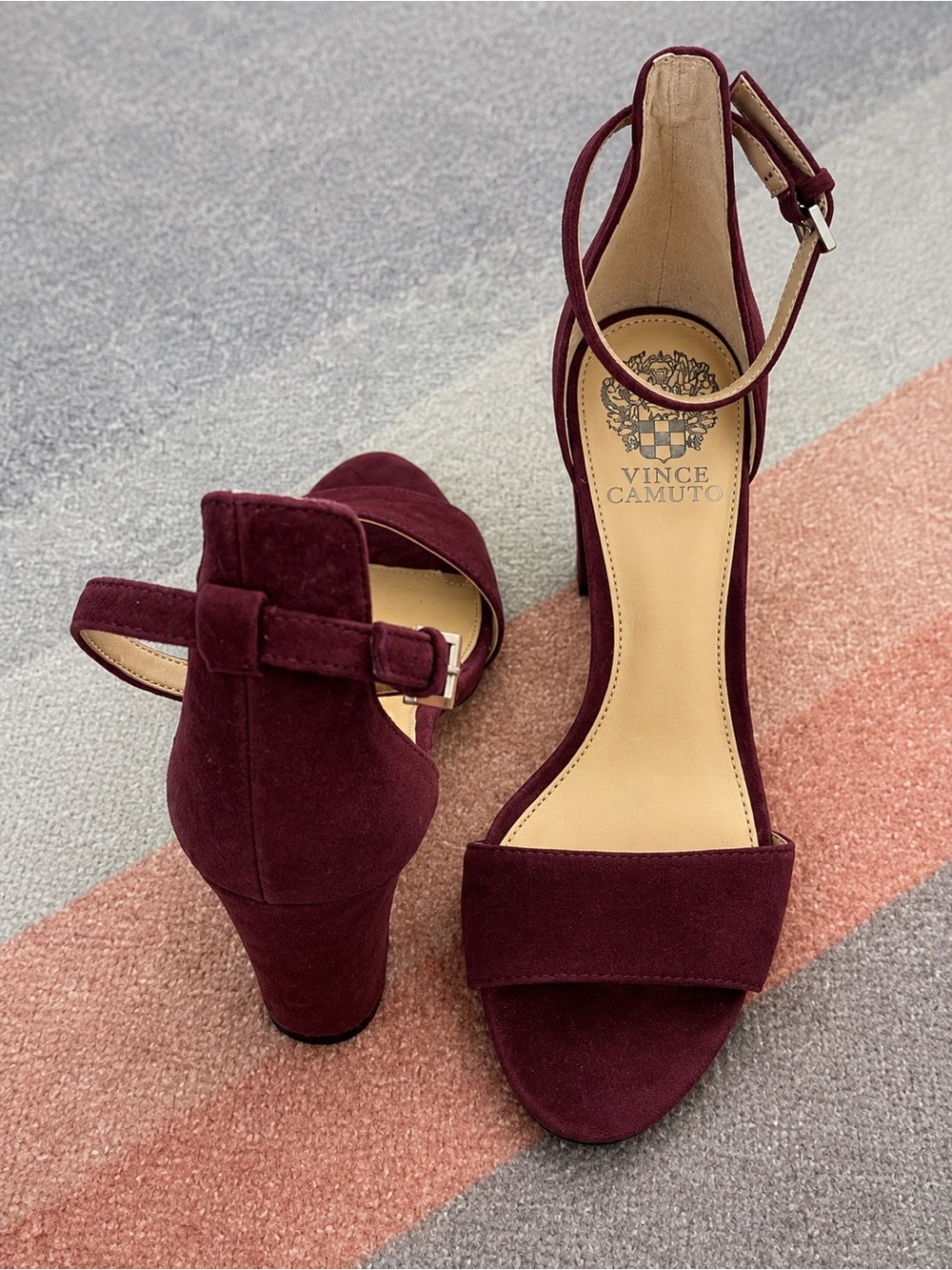 Vince Camuto Wine Suede Ankle-Strap Open-Toe Heels - Picture 3 of 6